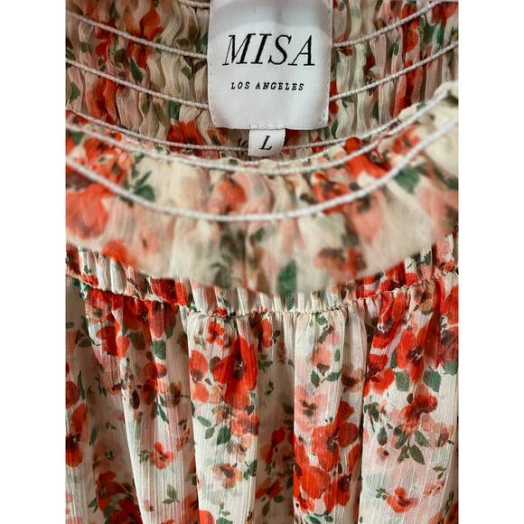 Misa Darla Poppy Floral Mini Dress Large Red Ruffle Romantic Feminine Coquette - Picture 9 of 16